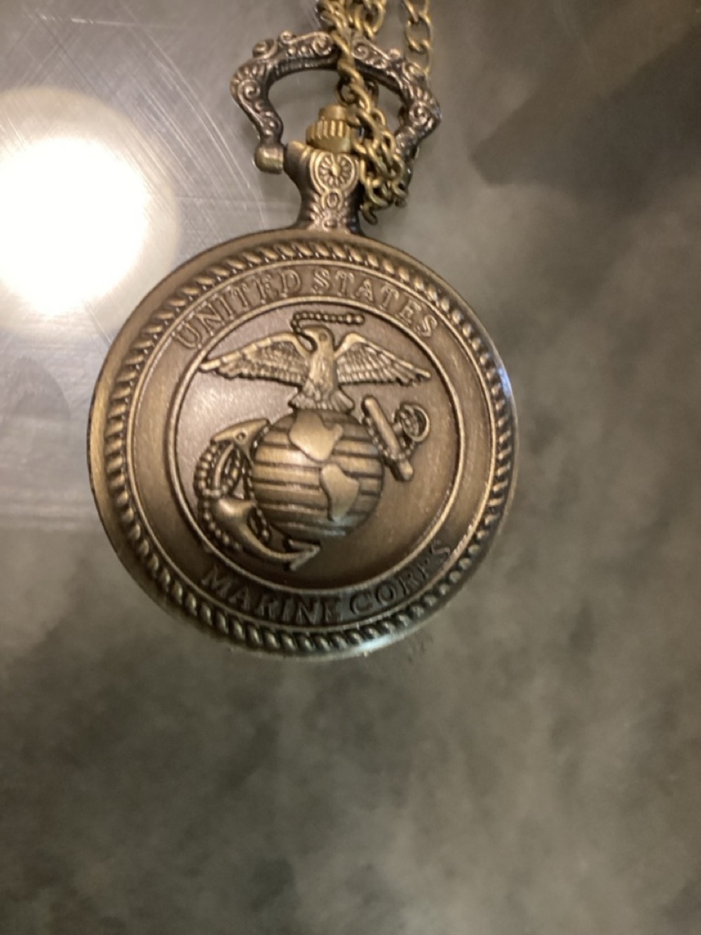 Bronze-Tone United States Marine Corps Pocket Watch Necklace